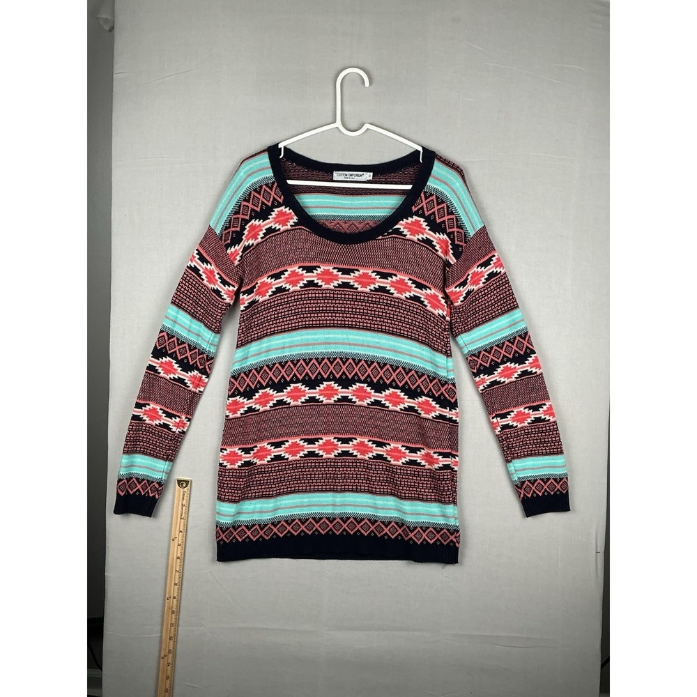 Cotton Emporium Womens S Southwestern Aztec Stripe Knit Sweater Top